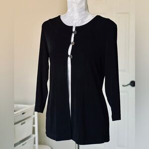 CHICO’S Travelers Collection Black Open Front Cardigan With Decorative Buttons